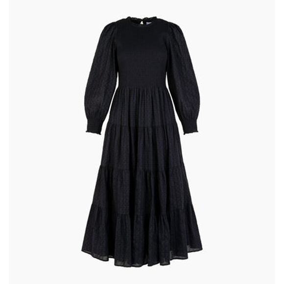 Hill House Home The Viviana Nap Midi Dress - XS Black Linear Swiss Dot
